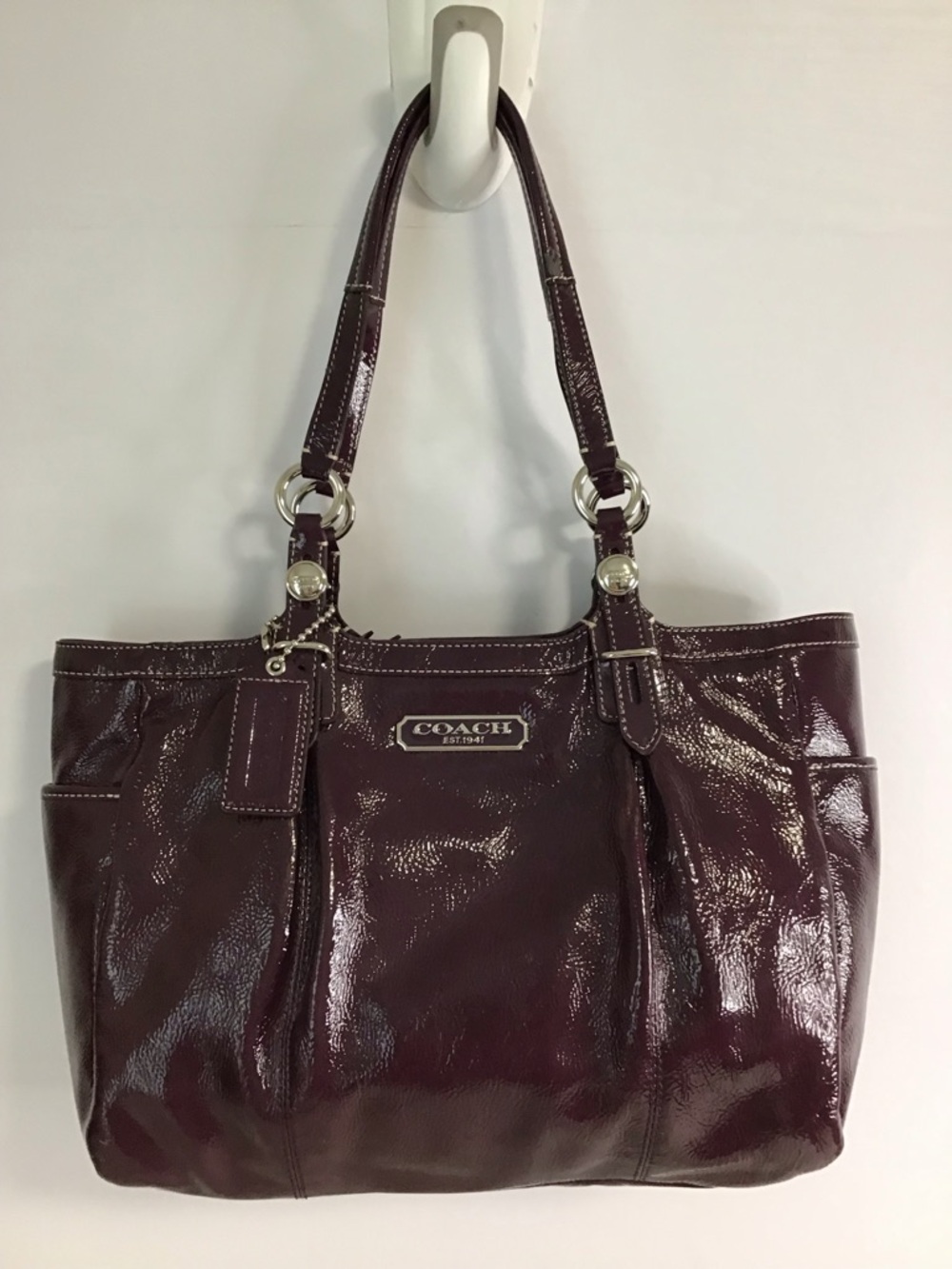 Coach Y2k Madison Plum Purple Patent Leather Tote Bag Purse Top Handle Satchel